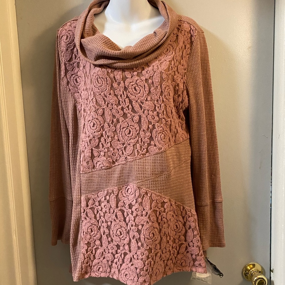 NWT RXB rose long sleeve cowl neck top Lacey sz L